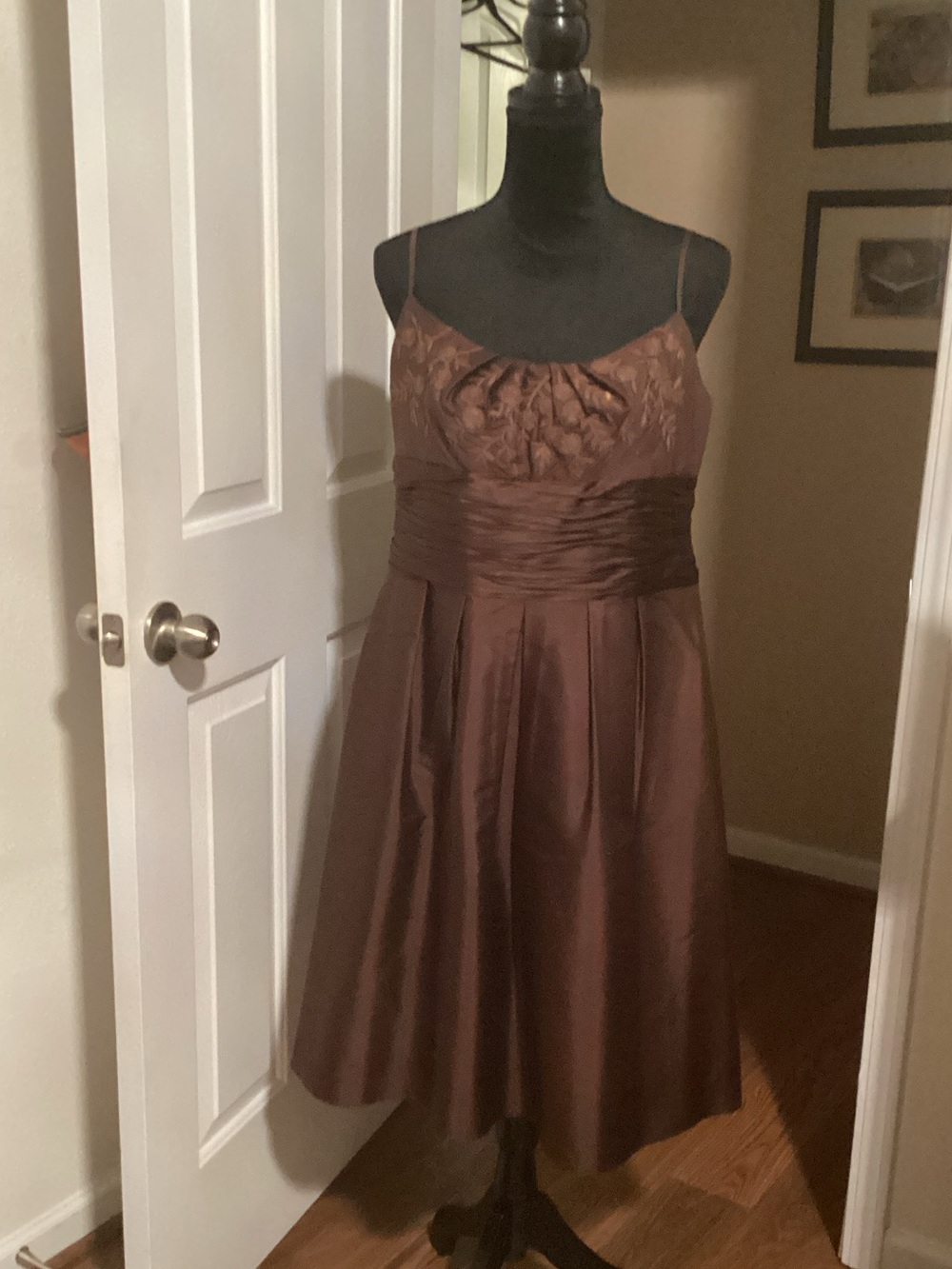 Anne Klein Chocolate Brown Spaghetti Strap Midi Dress